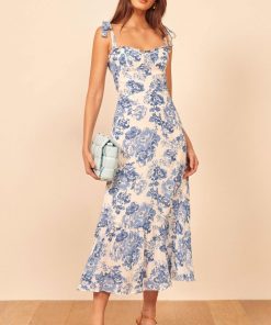 CUTESOVE Bloom Floral Tie Strap Bustier Summer Midi Sundress – Blue ...