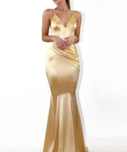 CUTESOVE Silky Satin Backless Mermaid Maxi Evening Dress – Gold – cutesove